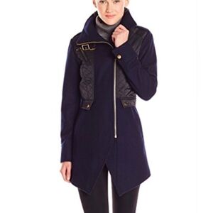 French Connection Cutaway Navy/Black Wool Blend Coat - Women Size 2